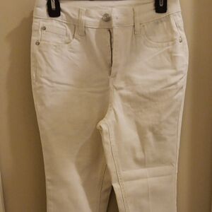 White/Cream Denim Jeans High-Rise Flare